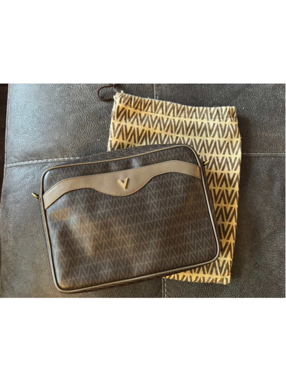 Mario Valentino Brown Beige Monogram Clutch Bag